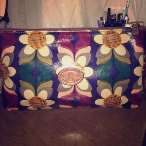 Fossil Key-Per Bag with Zipper Leather Trim